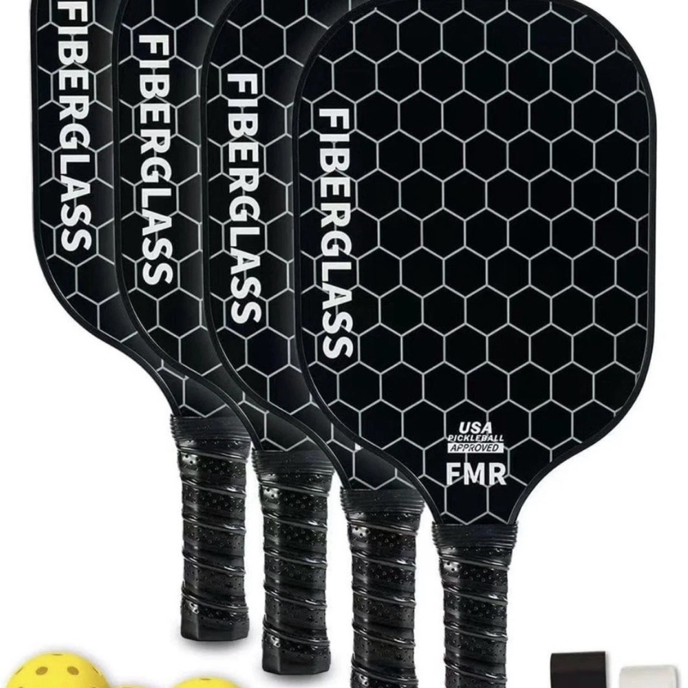 Black Fiberglass Pickleball Paddle Set
